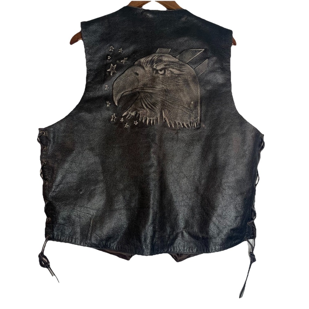 Xelement Eagle Vest 2XLMens Biker Brown Leather Lace Sides Grunge USA